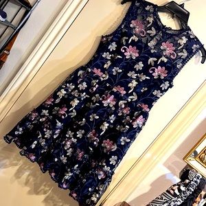 Cupcakes and cashmere size 4 NWT navy dress with pink and with floral stitching.